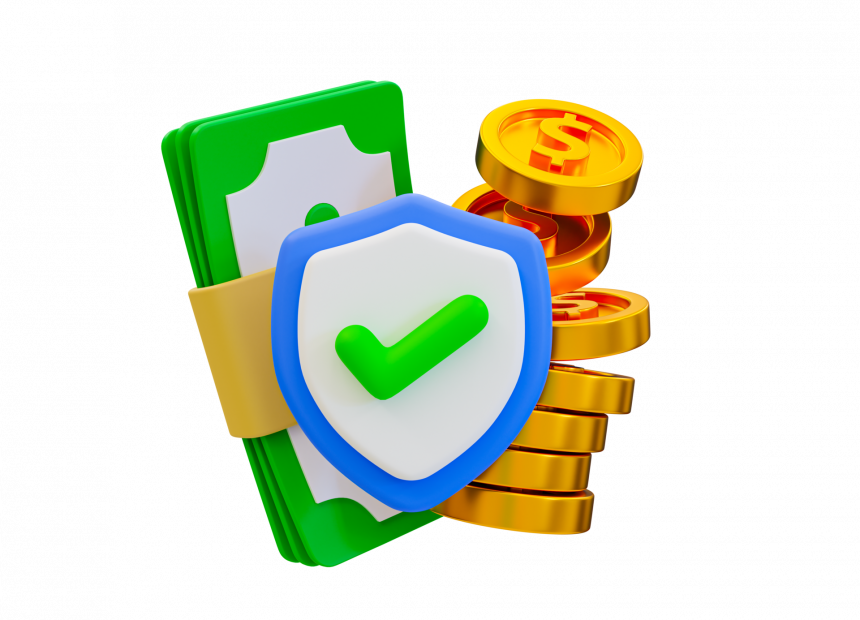 Безопасная сделка, Сделка без риска, Защищенная сделка, - 3d-minimal-financial-security-online-payment-protection-online-transaction-security-shield-with-a-bunch-of-banknotes-and-a-pile-of-coins-3d-render-illustration-png.png